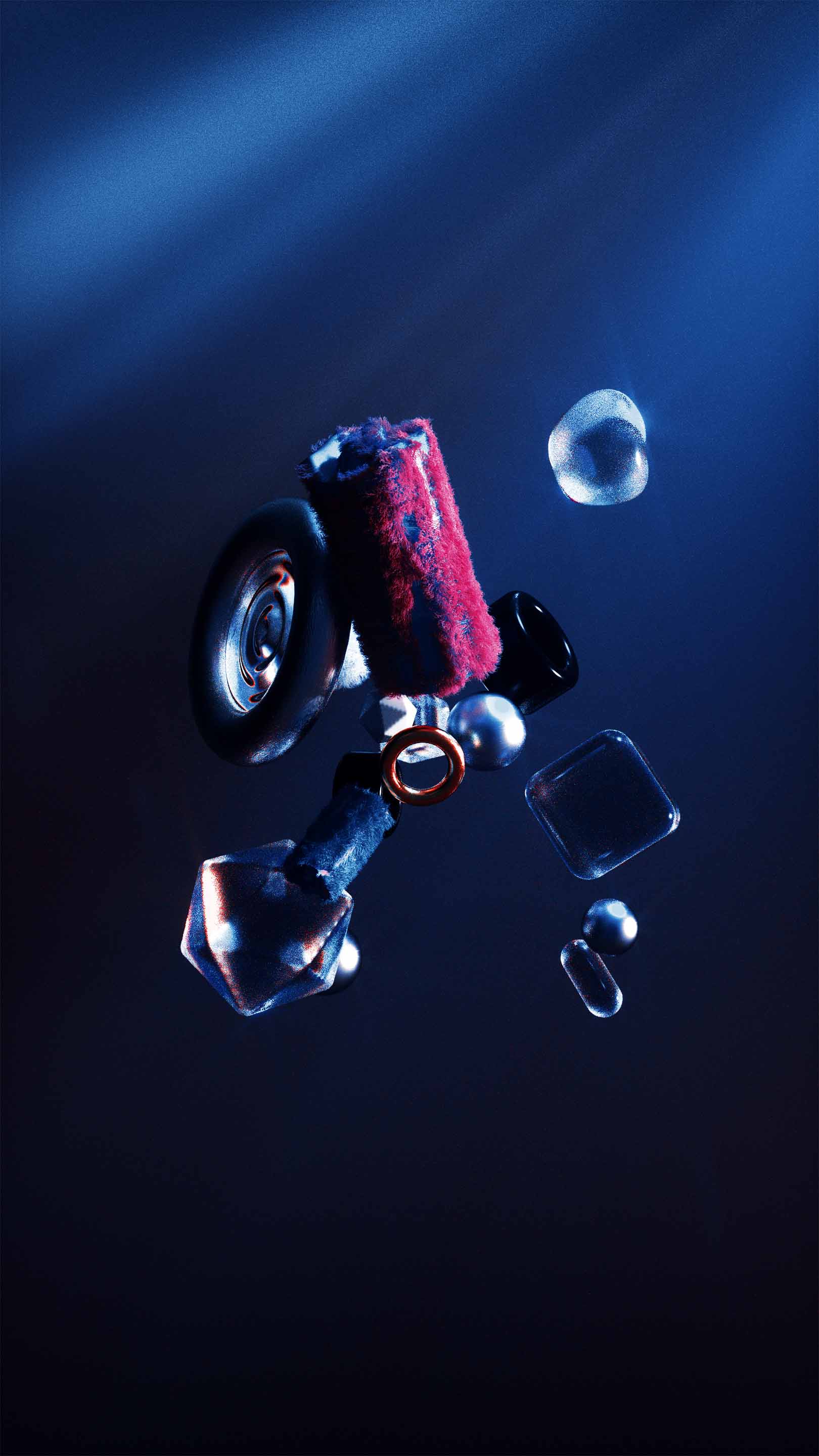 Aquatic render of abstracted primitives' in cinema 4d and octane render.