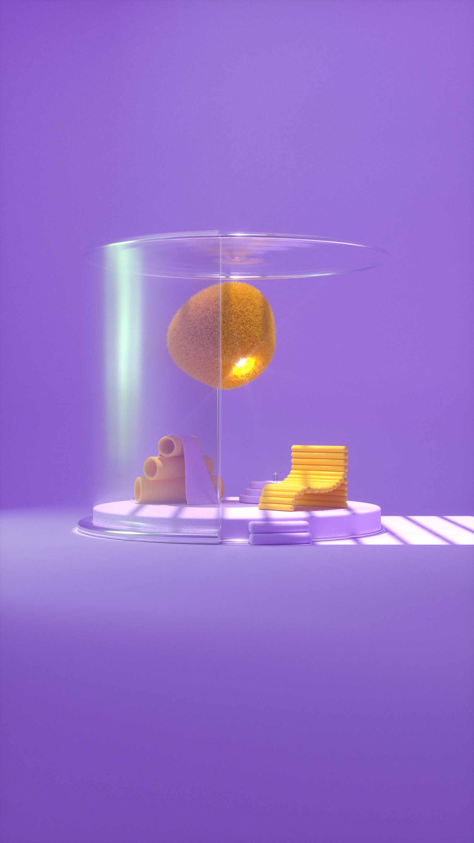 Personal violet space themed render with fuzzy reading lamp and squishy chiar.